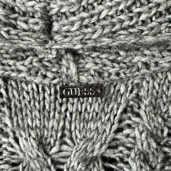 Guess Sweater Women M Gray Chunky Knit Wool Open Front Cardigan Side Pocket - Picture 7 of 11